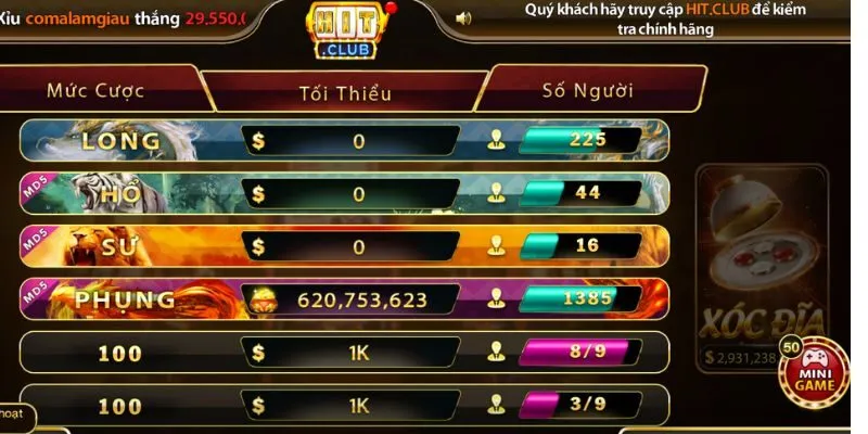 Xóc Dĩa là một trong những sảnh game tiêu biểu của Hitclub